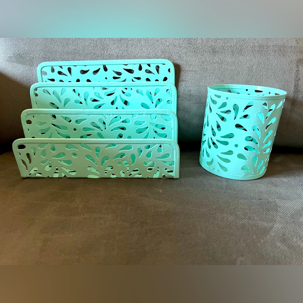 Turquoise pen holder and envelop/paper holder/organizer